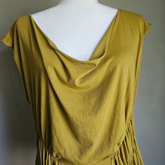 Garnet Hill Top Womens S Mustard Yellow Ruched Pima Cotton Drape Neck Tunic Soft - Picture 2 of 8